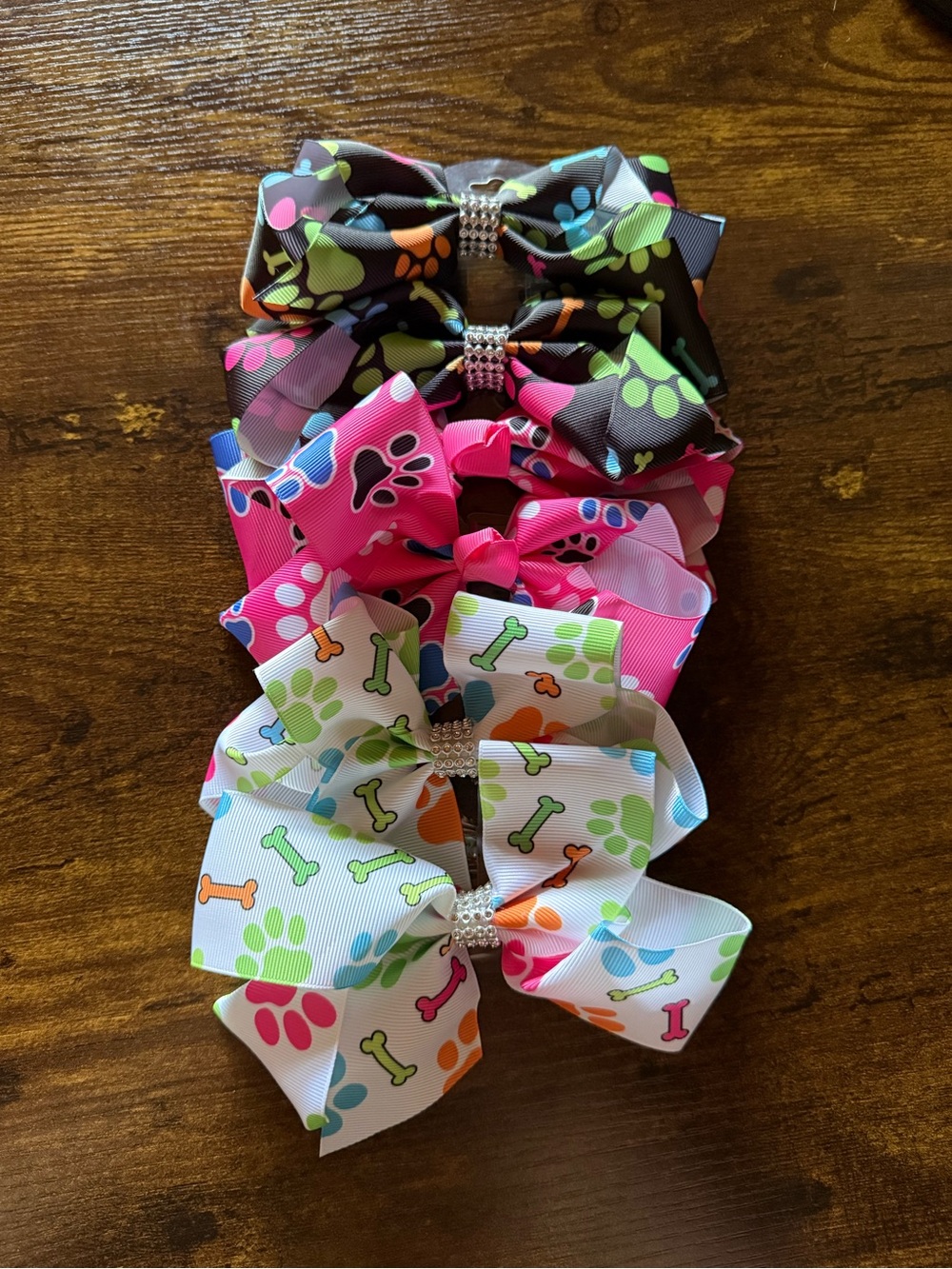 6 Pack Kids Paw-Print & Bone Hair Bows - Multi-Color